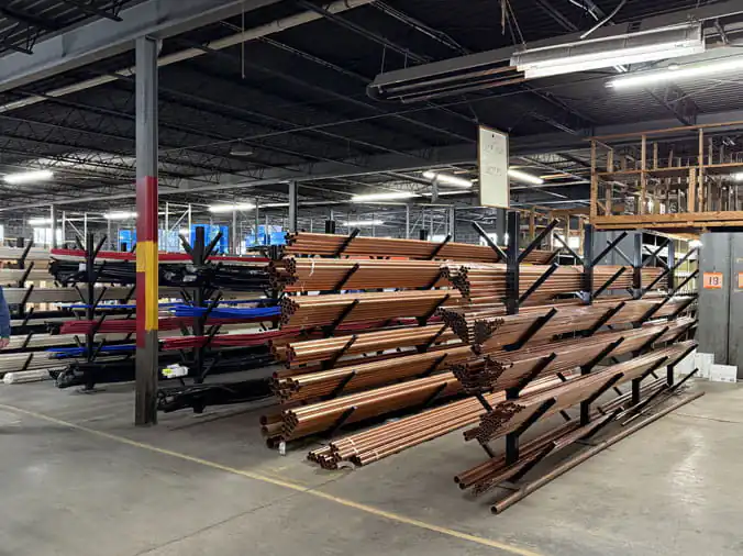 Copper and PVC plumbing pipes in the Hajoca Roanoke warehouse